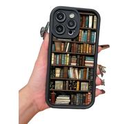 Cartoon Bookshelf Pattern Tpu Phone Case, Soft&cute Cartoon Bookshelf Pattern, For iPhone16/15/14/13pro Max, Shockproof Silicone Protective Cover 4PCS, For My Bookwarms (Black,for 13min)