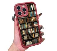 Cartoon Bookshelf Pattern Tpu Phone Case, Soft&cute Cartoon Bookshelf Pattern, For iPhone16/15/14/13pro Max, Shockproof Silicone Protective Cover 4PCS, For My Bookwarms (Red,for 16plus)