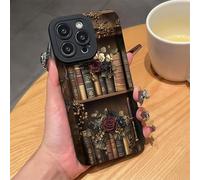 Cartoon Bookshelf Pattern TPU Phone Case - Vintage Bookshelf Phone Case foriPhone 16/15/14/13 Pro Max Series, for Men Women Book Lovers Gifts (for iphone14 Pro,Style H)