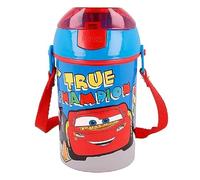 CARTOON Borraccia con apertura pop-up Cars Disney bottiglia in plastica riutilizzabile con tracolla BPA Free capacità 450 ml