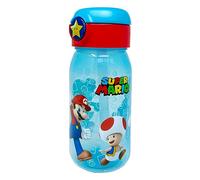 CARTOON Borraccia con apertura pop-up Super Mario Bottiglia con Cannuccia in plastica riutilizzabile BPA Free Design Azzurro Nintendo capacità 510 ml per bambini