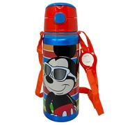CARTOON Borraccia in alluminio con cannuccia Topolino Disney 600 ml bottiglia con apertura automatica per bambini