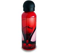 CARTOON Borraccia in alluminio per bambini, Spiderman, BPA Free, bottiglia con ciuccio, beccuccio, capacità 500 ml, nero