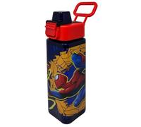 CARTOON Borraccia quadrata in plastica riutilizzabile bottiglia 500 ml apertura a scatto accessorio per bambini (Spiderman)