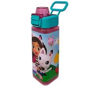 CARTOON Borraccia quadrata in plastica riutilizzabile bottiglia 500 ml apertura a scatto accessorio per bambini (Gabby's Dollhouse)