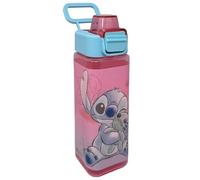 CARTOON Borraccia quadrata in plastica riutilizzabile bottiglia 500 ml apertura a scatto accessorio per bambini (Stitch)