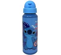 CARTOON Borraccia Stitch Disney in alluminio con cannuccia bottiglia celeste 550 ml accessorio per bambini