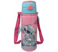 CARTOON Borraccia Stitch e Scrump Disney in alluminio con cannuccia 600 ml bottiglia con apertura automatica per bambini
