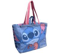 CARTOON Borsa mare Stitch con cuore Disney shopper con manici e tracolla con chiusura zip borsa a spalla da spiaggia