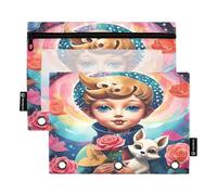 Cartoon Boy Cosmic - Set di 2 astucci per raccoglitori a 3 anelli, cerniera liscia, con finestra in PVC trasparente, astuccio per articoli scolastici