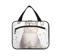 Cartoon British Shorthair Cats Bianco Appeso Viaggio Trucco Organizzatore con gancio, Designer Moda Borsa da Barba per gli Uomini Bagno bolsas para maquillaje de Mujer L