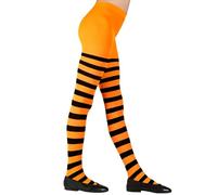 CARTOON Calze a righe arancio e nere collant per bambini 70 den accessorio per travestimenti costumi carnevale halloween feste a tema (4-6 anni)