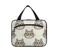 Cartoon Can Love Occhiali di gatto grigio appeso kit da barba borsa da viaggio con gancio, borse cosmetiche portatili di design per viaggiatore zaino in spalla Bolsa para guardar maquillaje L