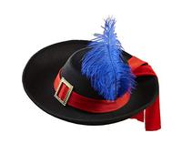 CARTOON Cappello da moschettiere con piuma copricapo nero per bambini in feltro spazzolato accessorio per travestimenti e costumi carnevale feste a tema