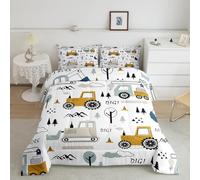 Cartoon Car Kids Comforter Set di biancheria da letto Set di biancheria da letto Decor Equipment Trucks Comforter Cartoon Auto Escavatore Trattore Bianco Giallo Set Trapunta Camera da Letto Set 2 Pz