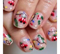 Cartoon Car Stick on Nails Natale Press On Nails Full Covers Unghie finte Natale Strisce di Luce Artificiale Unghie