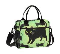 Cartoon Carino Angry Black Cat Big Lunch Bags per le donne con tracolla con cerniera Mens Lunchbox per Università Bolsa Tote para Mujer