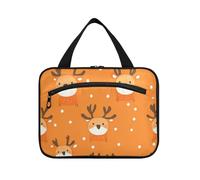 Cartoon Carino Arancione Cervo di Natale Appeso Trucco Custodia da Viaggio con Gancio, Designer Compact Brush Bag per Le Donne Viaggio Toilette bolsos para Hombre L
