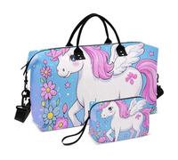 Cartoon Carino Bianco Arcobaleno unicorni Tote Bag Grande Carry On Bag Tote Bag con Toiletry Bag per Viaggio Multifunzionale bulto de para hombre