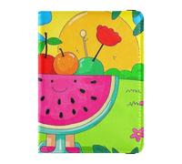 Cartoon Carino Blu Estate Anguria Cuoio decorativo Passaporto Titolari Portafoglio Combo Caso Passaporto Impermeabile, Cartoon carino blu cocomero estivo, 1 size