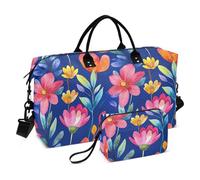 Cartoon Carino Fiori Colorati Blu Reale Decorativo Pernottamento Viaggio Duffel Bag Allenamento Bag con Toiletry Bag per Viaggi di Lavoro Grande Capacità Bolsa para