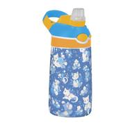 Cartoon Carino Gattino Bianco Bottiglia di Acqua con Silicone Cannuccia Portatile Palestra Bottiglia di Acqua per Sport Palestra Outdoor Viaggi Scuola Termo para agua fria