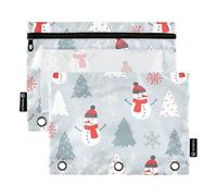 Cartoon Cartoon Cartella di Natale con pupazzo di neve grigio con cerniera con finestra trasparente, astuccio per matite in vari colori, raccoglitore a tre anelli per forniture per ufficio