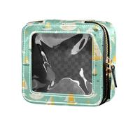 Cartoon Cat Bunny e Fiore Verde Impermeabile Trasparente Piccola Borsa Trucco per la Borsa per le Donne Caso Cosmetico Sacchetti per la Cura della Pelle, Barche bianche e gialle nel modello verde del