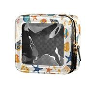 Cartoon Cat Bunny e Fiore Verde Impermeabile Trasparente Piccola Borsa Trucco per la Borsa per le Donne Caso Cosmetico Sacchetti per la Cura della Pelle, Conchiglie diverse forme e stelle marine, 1