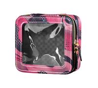 Cartoon Cat Bunny e Fiore Verde Impermeabile Trasparente Piccola Borsa Trucco per la Borsa per le Donne Caso Cosmetico Sacchetti per la Cura della Pelle, Pois neri su sfondo rosa, Taglia unica