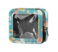 Cartoon Cat Bunny e Fiore Verde Impermeabile Trasparente Piccola Borsa Trucco per la Borsa per le Donne Caso Cosmetico Sacchetti per la Cura della Pelle, Modello Vintage Con Farfalle Colorate, Taglia
