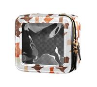 Cartoon Cat Bunny e Fiore Verde Impermeabile Trasparente Piccola Borsa Trucco per la Borsa per le Donne Caso Cosmetico Sacchetti per la Cura della Pelle, Pied de poule marrone, Taglia unica