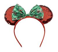 CARTOON Cerchietto Natalizio Bambina Minnie e Topolino con Orecchie e decori di Natale Glitterati Accessorio Disney per Feste Eventi Scolastici e Foto di Natale (Rosso)