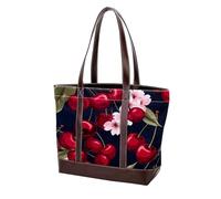 Cartoon Cherry-1739 Fashion Washed durevole borsa in pelle per le donne Top Handle Ladies Borse a tracolla con tasche cerniera, Multicolore 04, 33.8x12x31cm/13.3x4.7x12.2 in