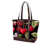 Cartoon Cherry-1739 Fashion Washed durevole borsa in pelle per le donne Top Handle Ladies Borse a tracolla con tasche cerniera, Multicolore 02, 33.8x12x31cm/13.3x4.7x12.2 in