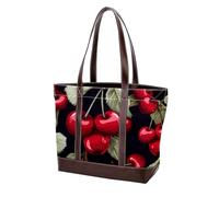 Cartoon Cherry-1739 Fashion Washed durevole borsa in pelle per le donne Top Handle Ladies Borse a tracolla con tasche cerniera, Multicolore 01, 33.8x12x31cm/13.3x4.7x12.2 in