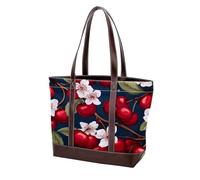Cartoon Cherry-1739 Fashion Washed durevole borsa in pelle per le donne Top Handle Ladies Borse a tracolla con tasche cerniera, Multicolore 05, 33.8x12x31cm/13.3x4.7x12.2 in
