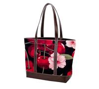 Cartoon Cherry-1739 Fashion Washed durevole borsa in pelle per le donne Top Handle Ladies Borse a tracolla con tasche cerniera, Multicolore 03, 33.8x12x31cm/13.3x4.7x12.2 in