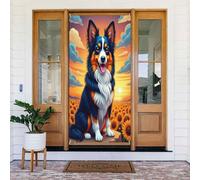 Cartoon Collie Girasole Stampa No.85 Coperture decorative per porta, decorazione per interni ed esterni, primavera, estate, autunno, inverno, Halloween, Natale, decorazioni per la casa