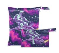 Cartoon Cool Astronauta Equitazione pesce mare Galassia psichedelica Spazio esterno lavabile sporco borsa 2 Pack viaggio essenziale per volare con maniglie per il bagno, pannolini per bambini