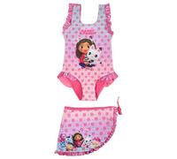 CARTOON Costume con Pareo Gabby's Dollhouse Beachwear per Bambini Coordinato Costume Intero con Gonna Abbigliamento Mare Piscina (IT, età, 3 Anni, 4 Anni, Regular, Bambina, Fucsia)