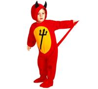 CARTOON Costume da diavolo per bambini tuta copricapo travestimento diavoletto carnevale halloween feste a tema (2-3 anni)