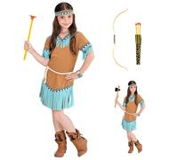 CARTOON Costume di carnevale + accessori, Indiana, Arco con frecce, vestito, travestimento, per bambini, halloween, feste a tema