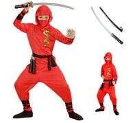 CARTOON Costume di carnevale + accessori, Red Dragon Ninja, Spada giapponese, vestito, travestimento, per bambini, halloween, feste a tema