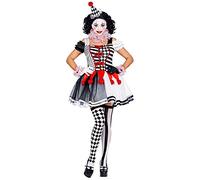 CARTOON Costume di Carnevale Arlecchino Donna Vestito Elegante in Stile Commedia dell’Arte con Gorgiera Polsini e Mini Cappello Travestimento Teatrale e Originale