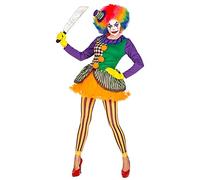 CARTOON Costume di Carnevale Evil Joker Donna Vestito Clown Horror con Tutù Leggings a Righe e Mini Cappello Travestimento Spaventoso e Colorato per Halloween e Feste a Tema
