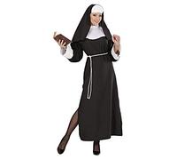CARTOON Costume di Carnevale Suora Donna Vestito Suor Teresa con Tunica Nera Cintura e Copricapo Travestimento Classico e Tradizionale per Feste a Tema