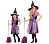 CARTOON Costume Halloween Strega Bambina Vestito Nero e Viola con Gonna in Tulle Scintillante e Cappello a Punta Travestimento Maga Fatata per Feste Carnevale Party a Tema