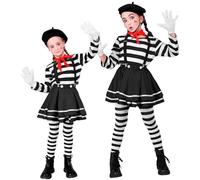 CARTOON Costume Mimo Bambina Stile Parigino con Maglia a Righe Gonna Bretelle Basco e Accessori Travestimento Artistico per Carnevale Feste in Maschera Recite Scolastiche e Spettacoli
