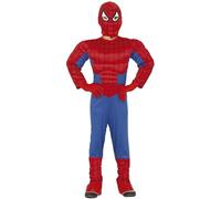 CARTOON Costume Supereroe Ragno Bambino Muscoloso Tuta Intera Rosso e Blu con Effetto Muscoli e Maschera Travestimento Ispirato a Spiderman per Carnevale Feste e Giochi di Ruolo
